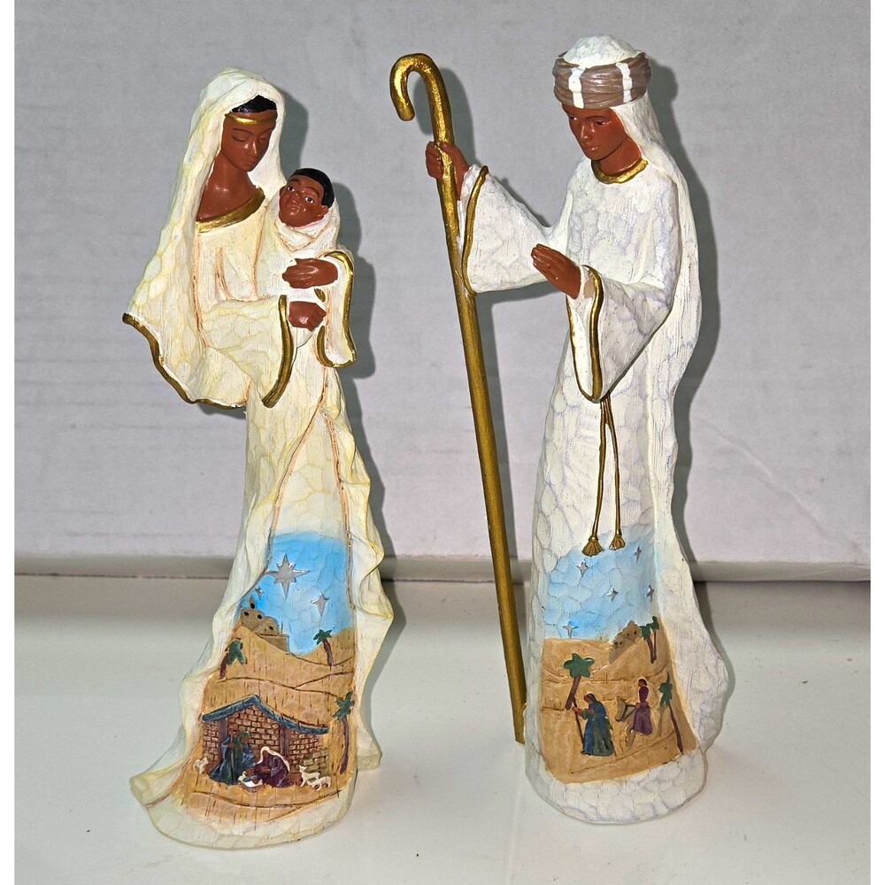 Hawthorne Village Nativity Mary Joseph Baby Jesus 2pc The Ebony Elegance Resin